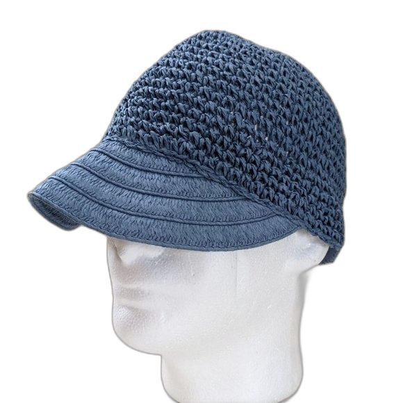 100% Paper Woven Cap Sun Hat Blue Lightweight Breathable Spring Summer - Picture 2 of 7